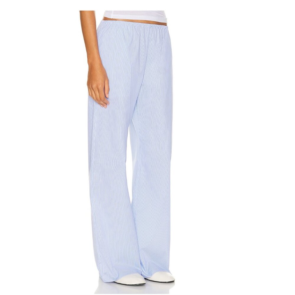 NWT: LESET Yoshi pinstriped cotton-poplin wide-leg pants SMALL